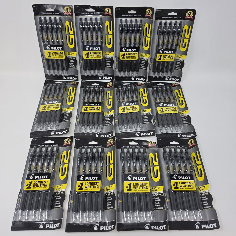 New! 60 Black Ink Pilot G2 Premium Gel Roller Pens ~ Extra Fine Point 0.5 mm